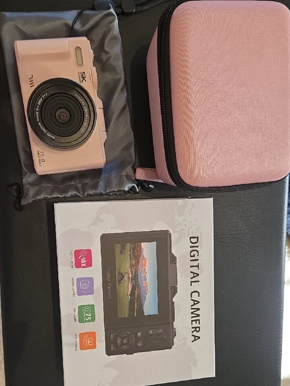 Compact Pink Digital Camera with 5K Ultra HD Capture w/Pink Carrying Case